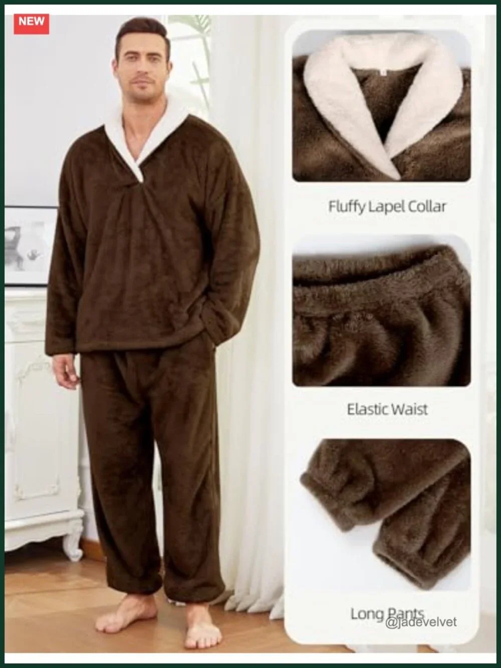 Mens Fleece Pajamas Set Flannel Loungewear Sleepwear